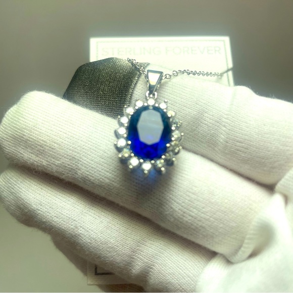 BNWT STERLING FOREVER LAB CREATED SAPPHIRE & CZ DIANA NECKLACE 16”-18” - Picture 12 of 14